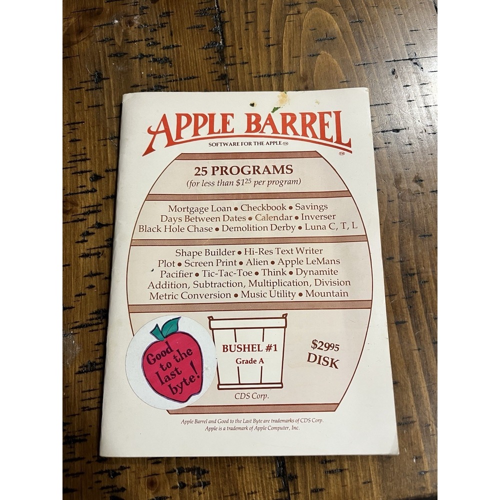VTG 1979 Apple 2 Software Apple Barrel Bushel #1 CDS Corp 25 Programs Book Only